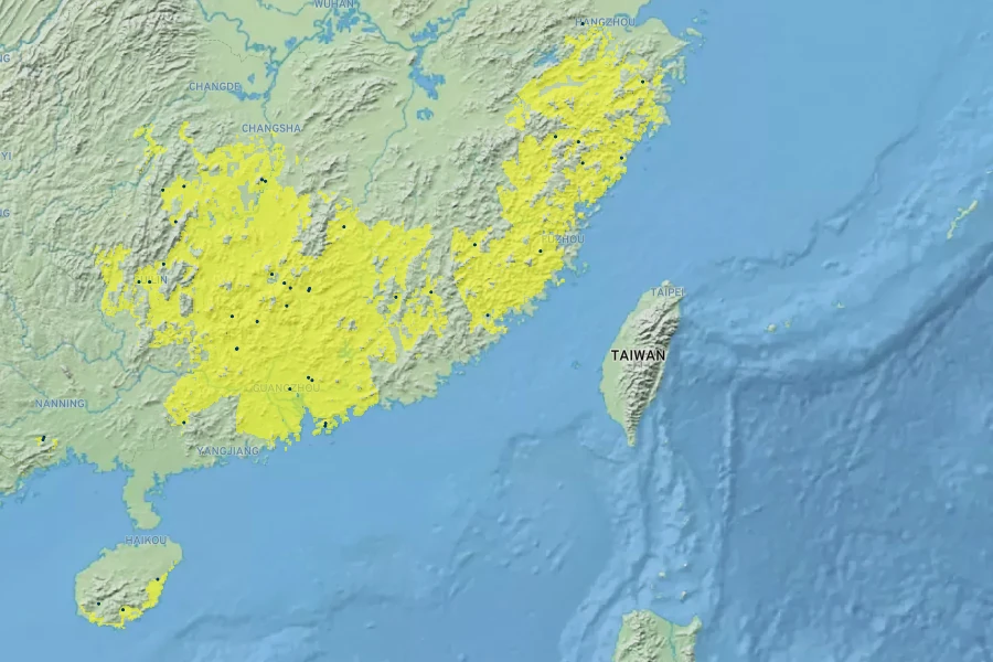 Buxus harlandii Native Range