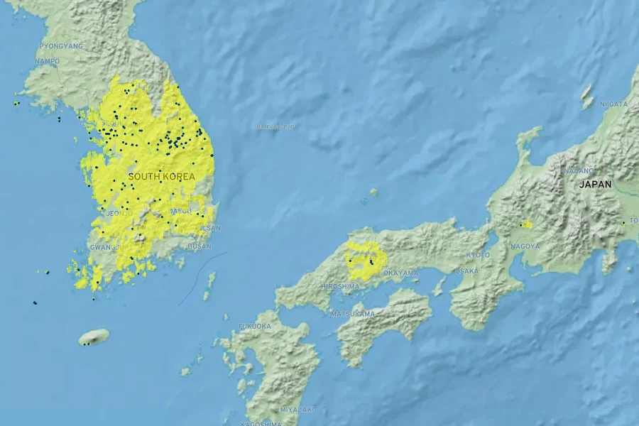 Buxus koreana Native Range