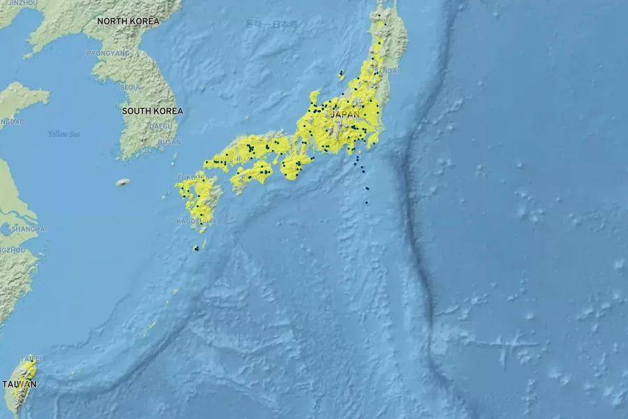 Buxus microphylla Native Range
