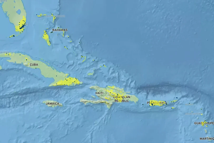 Byrsonima lucida Native Range