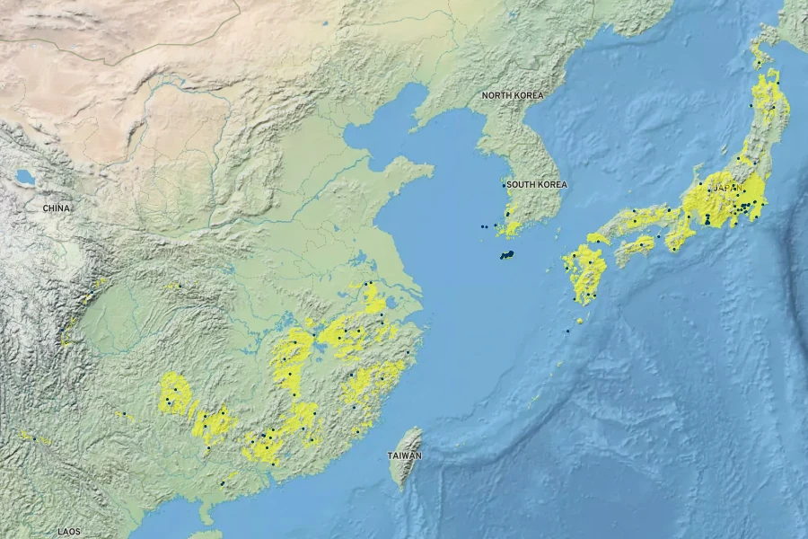 Calanthe discolor Native Range