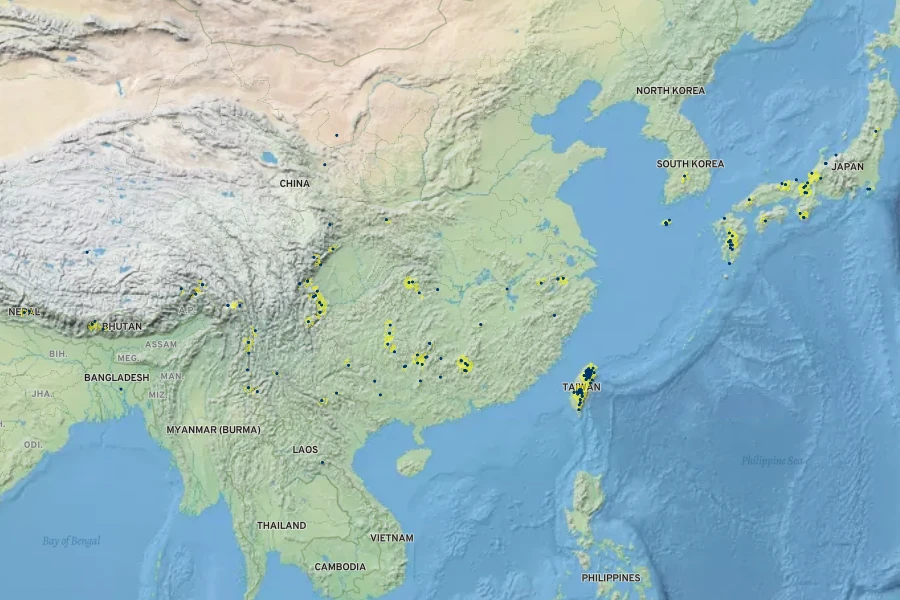 Calanthe puberula Native Range
