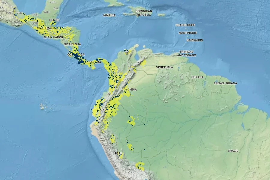 Calathea crotalifera Native Range