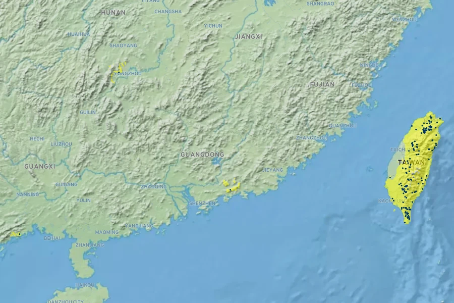 Callicarpa pilosissima Native Range