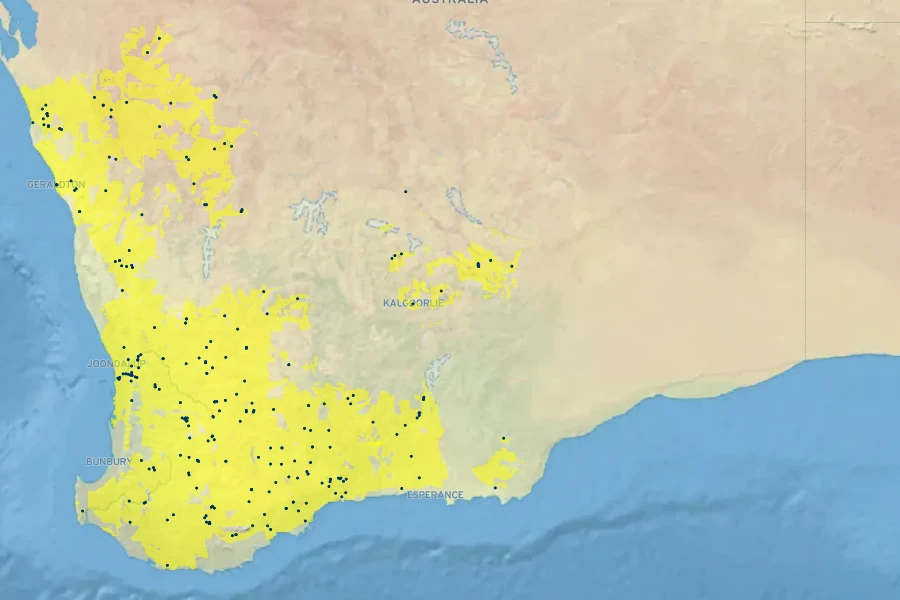 Callistemon phoeniceus Native Range