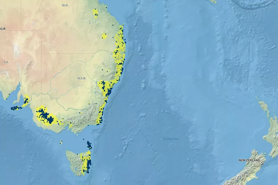 Callitris rhomboidea Native Range