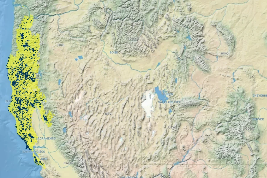 Calochortus tolmiei Native Range