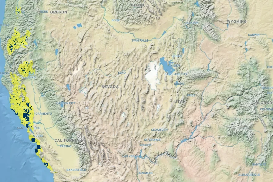 Calochortus uniflorus Native Range