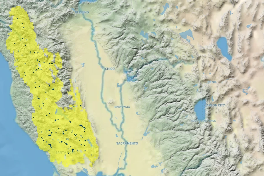 Calochortus vestae Native Range