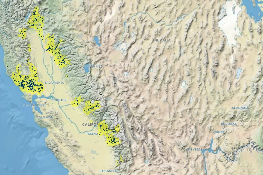Calycanthus occidentalis Native Range
