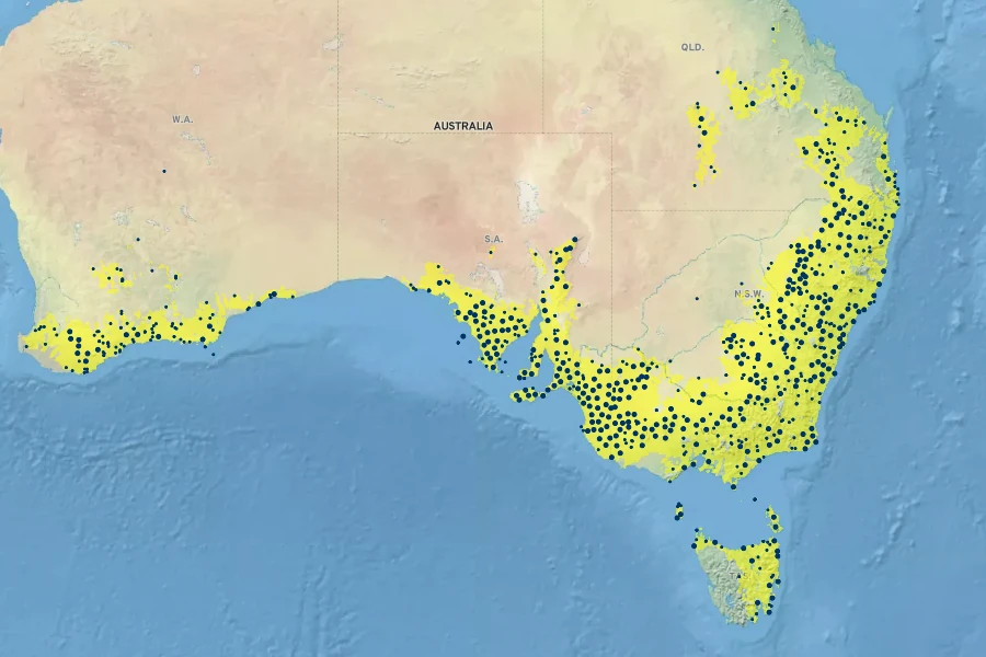 Calytrix tetragona Native Range