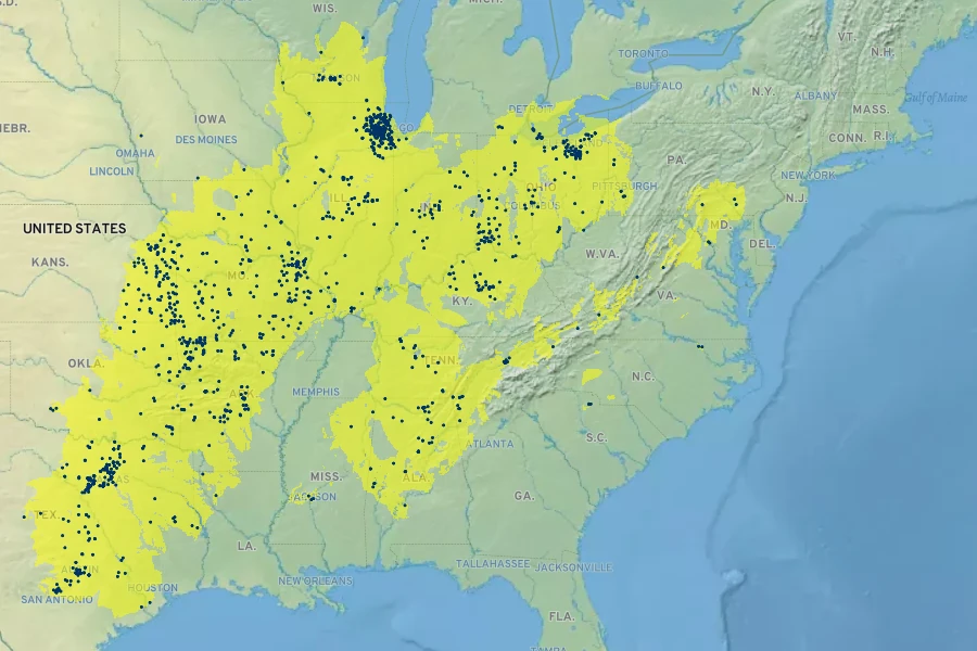 Camassia scilloides Native Range