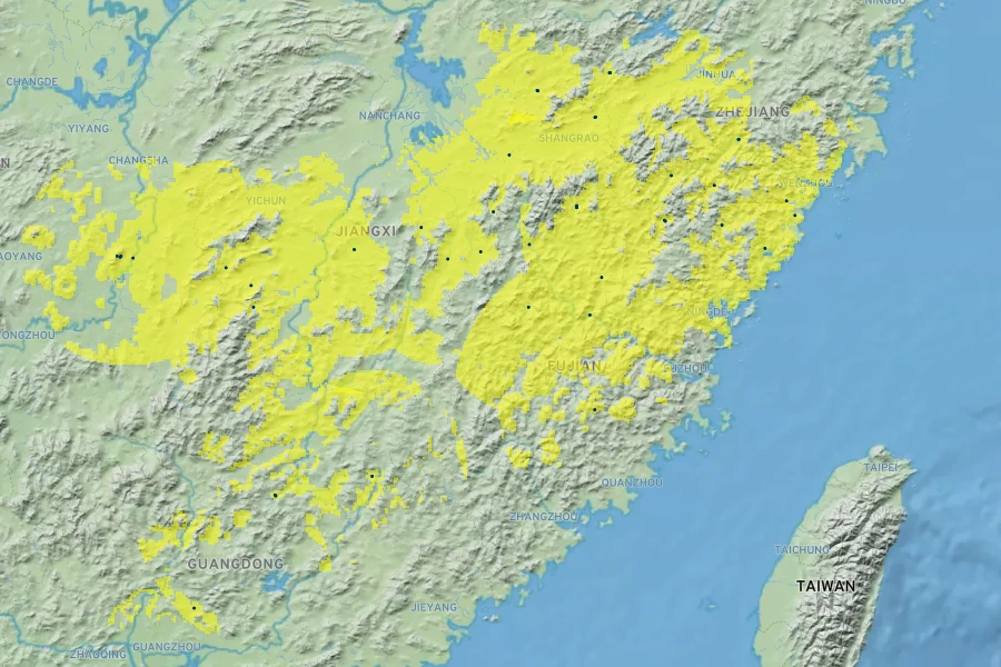 Camellia chekiangoleosa Native Range