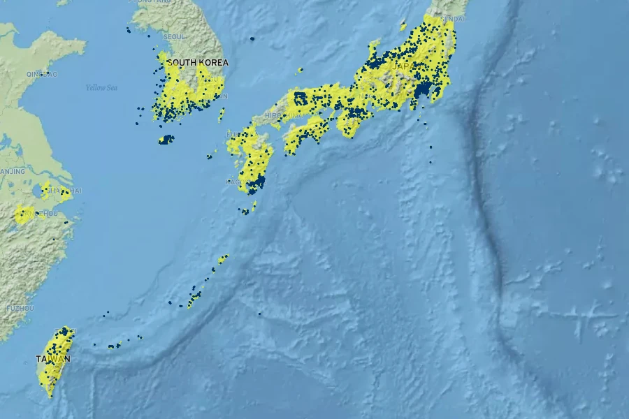 Camellia japonica Native Range
