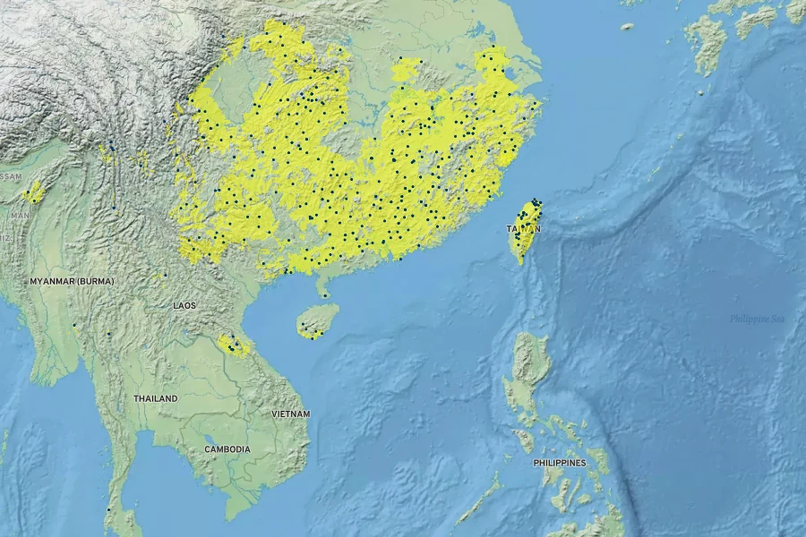 Camellia oleifera Native Range