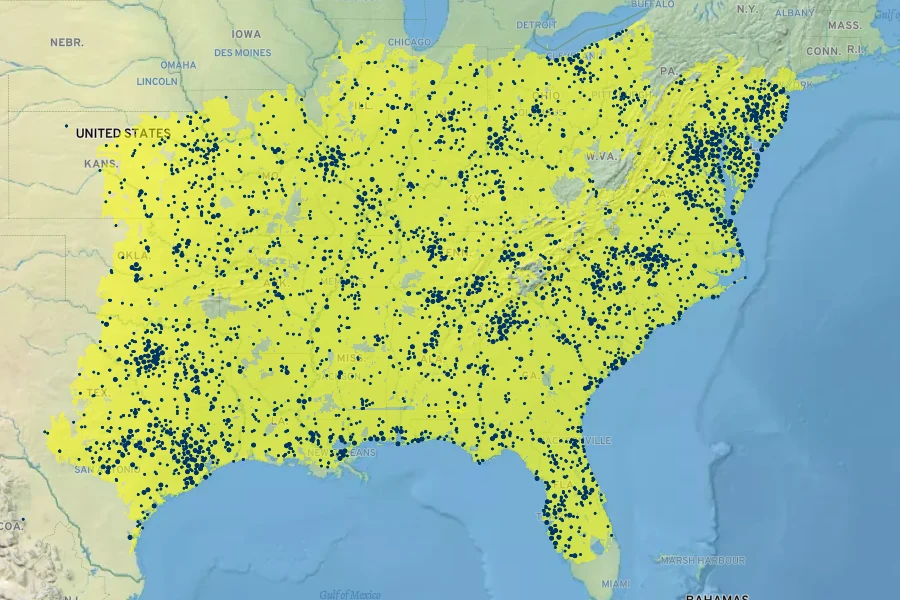 Campsis radicans Native Range