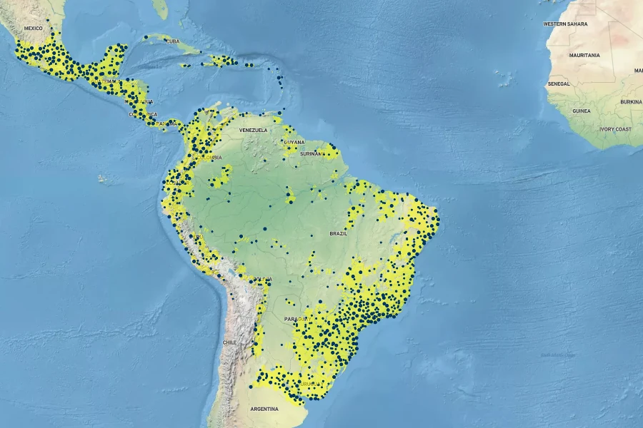Canna indica Native Range