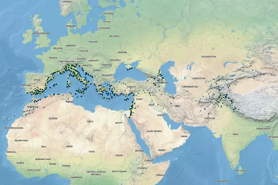 Capparis spinosa Native Range