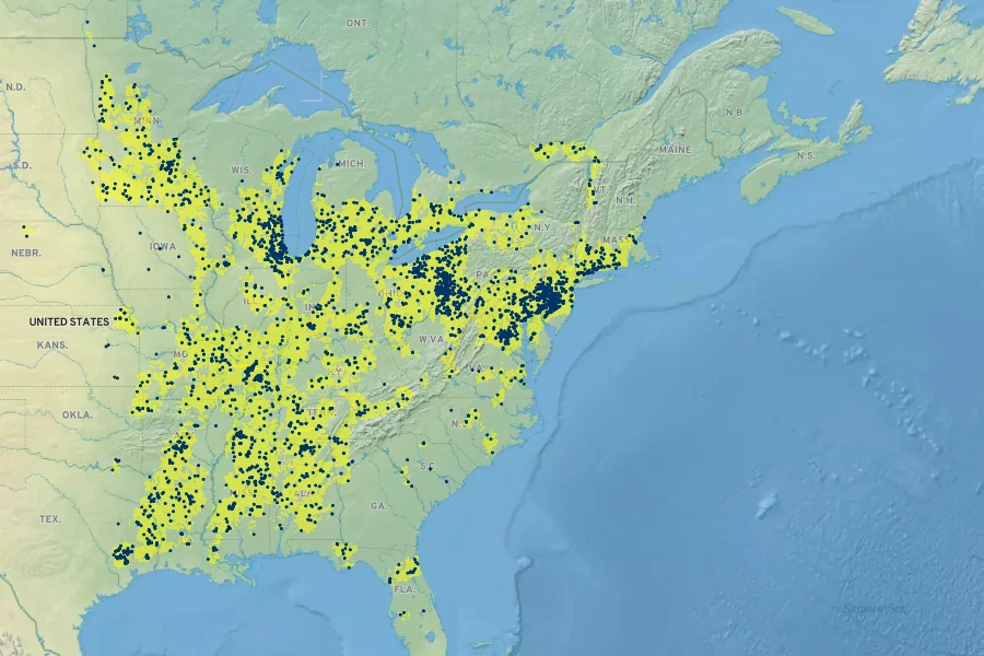 Cardamine bulbosa Native Range