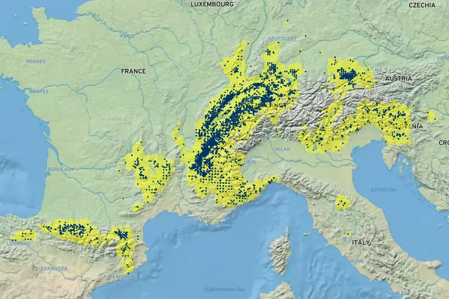 Cardamine pentaphyllos Native Range