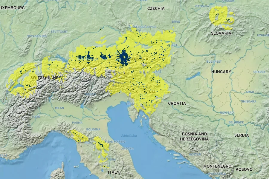 Cardamine trifolia Native Range