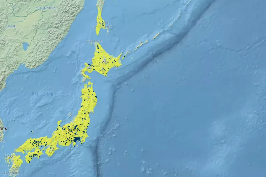 Cardiocrinum cordatum Native Range