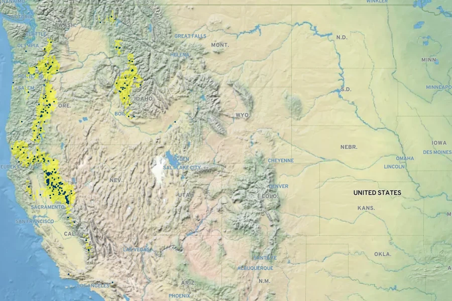 Carex angustata Native Range