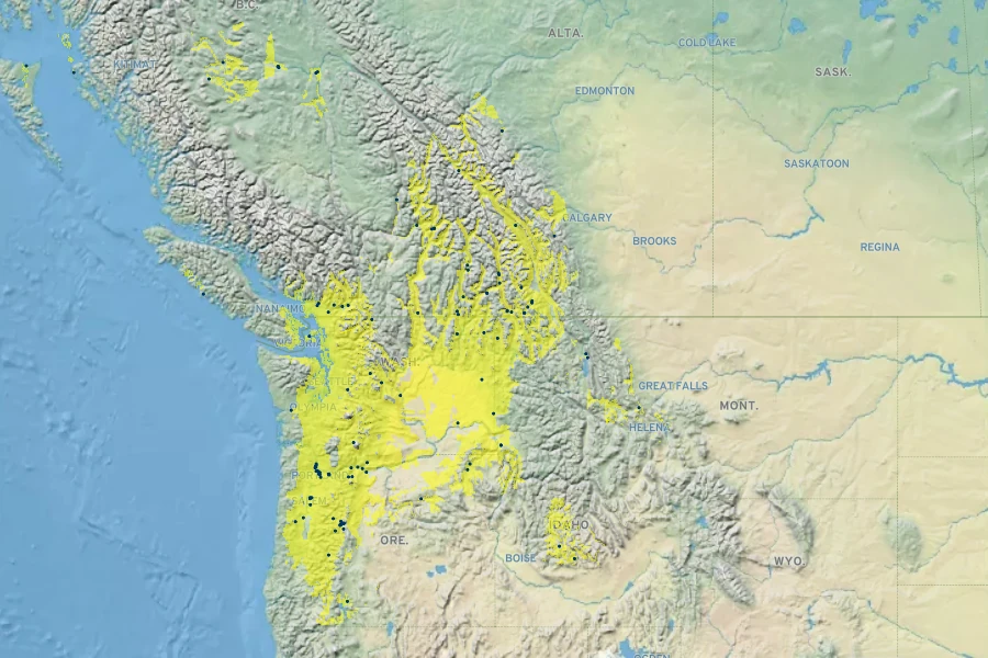 Carex aperta Native Range