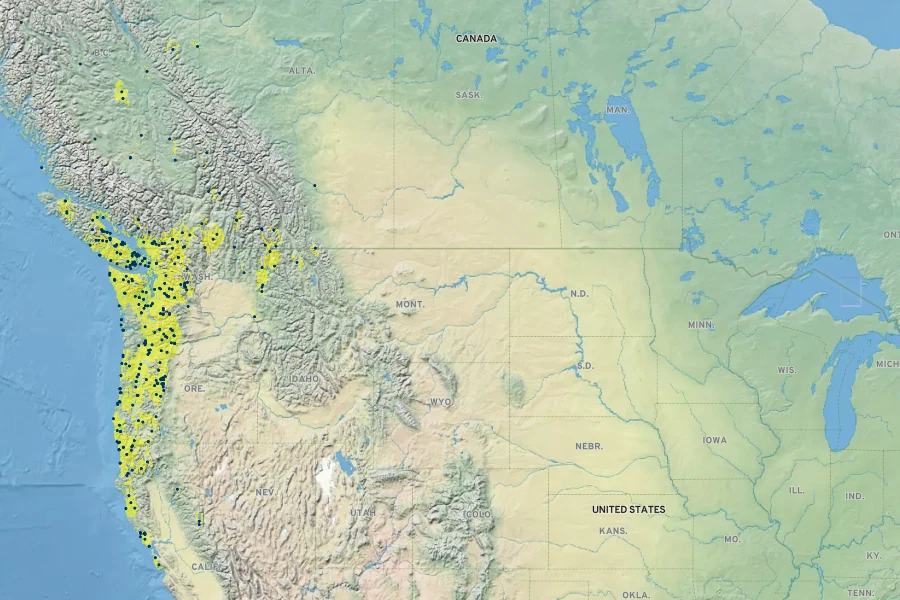 Carex exsiccata Native Range