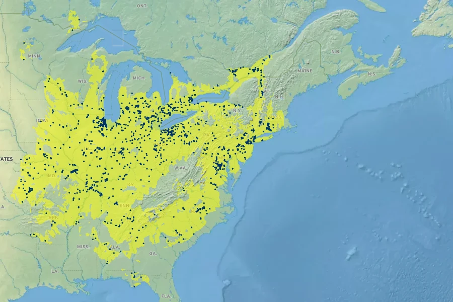 Carex grayi Native Range