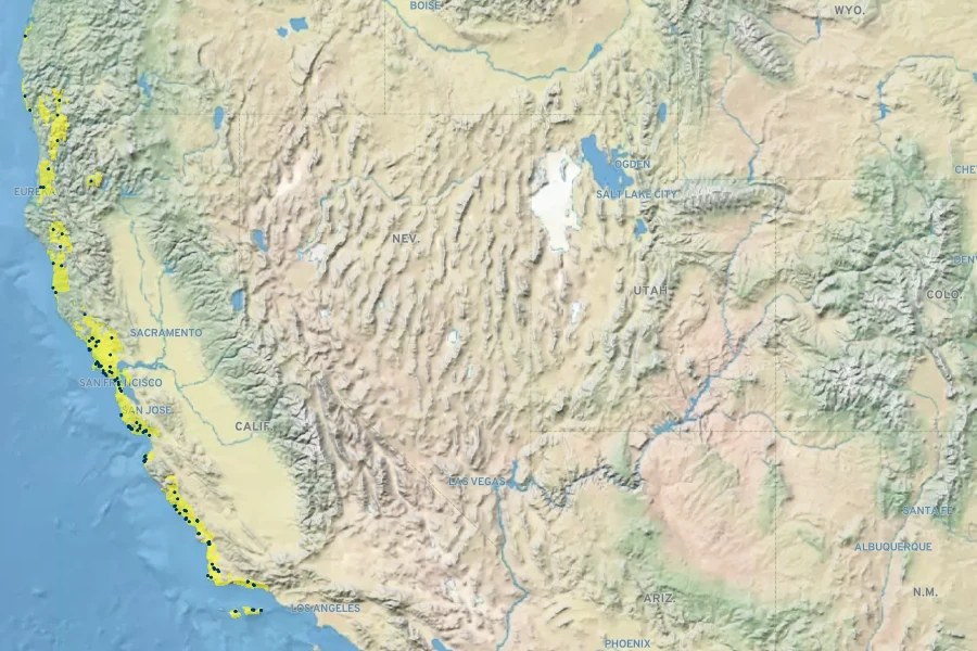 Carex harfordii Native Range