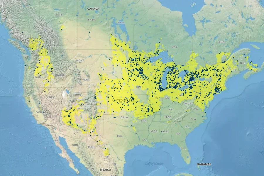 Carex hystericina Native Range