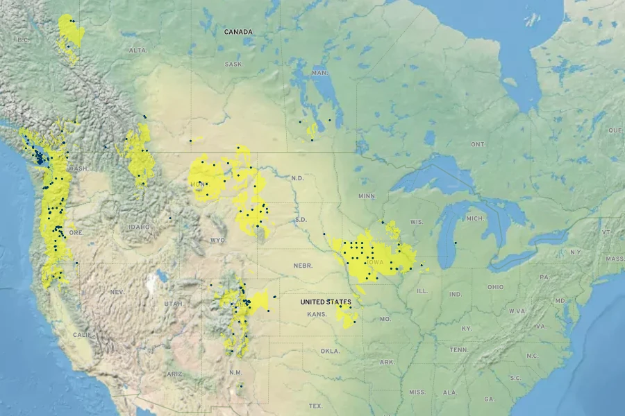 Carex inops Native Range