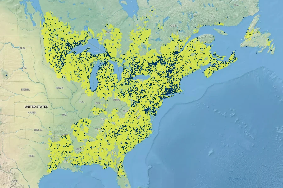 Carex intumescens Native Range