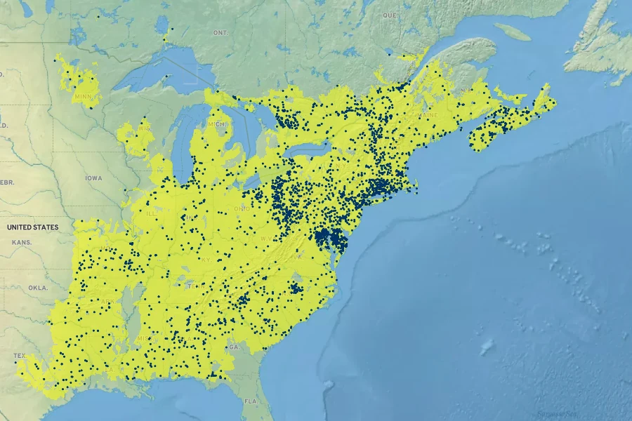 Carex lurida Native Range