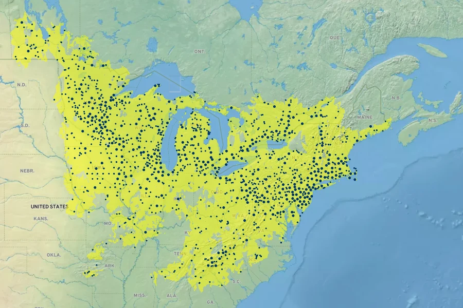 Carex pensylvanica Native Range