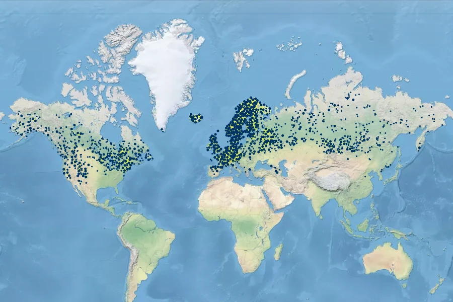 Carex rostrata Native Range