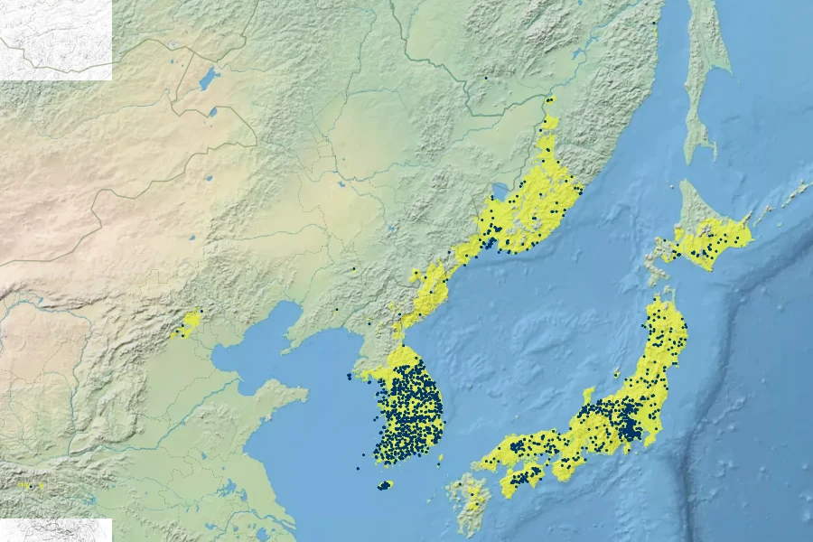 Carex siderosticta Native Range