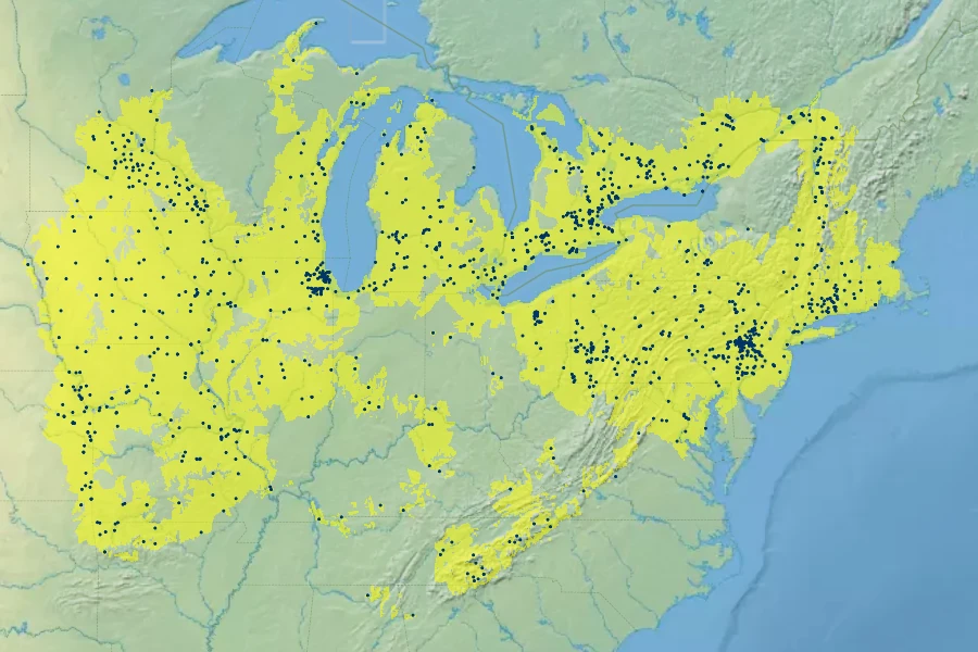 Carex sparganioides Native Range