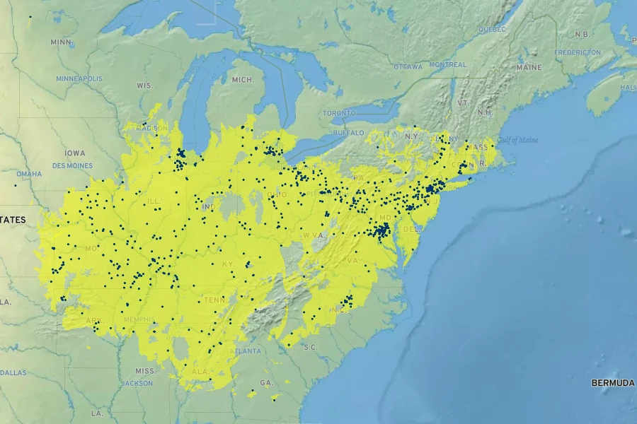 Carex squarrosa Native Range