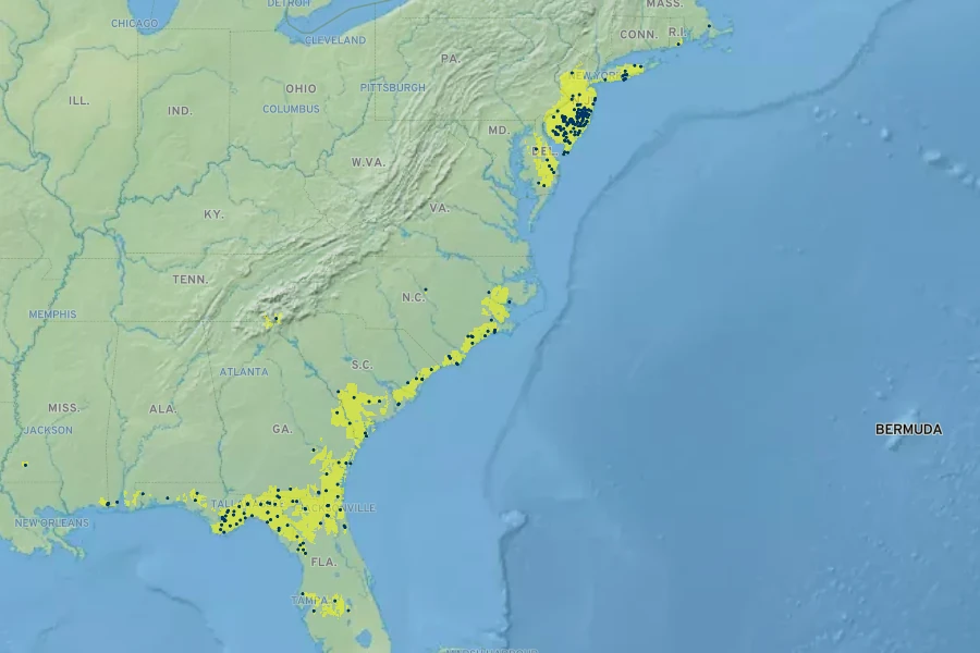 Carex striata Native Range