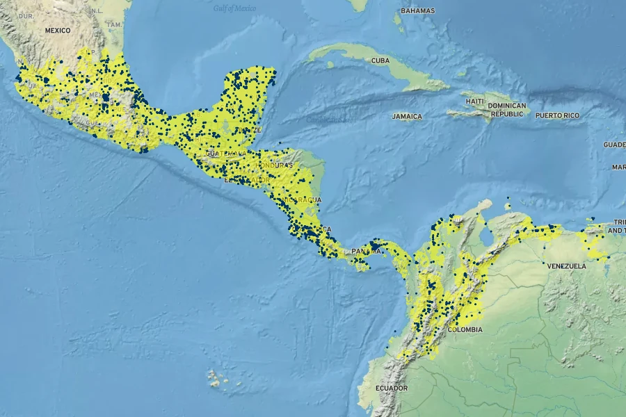 Carica papaya Native Range