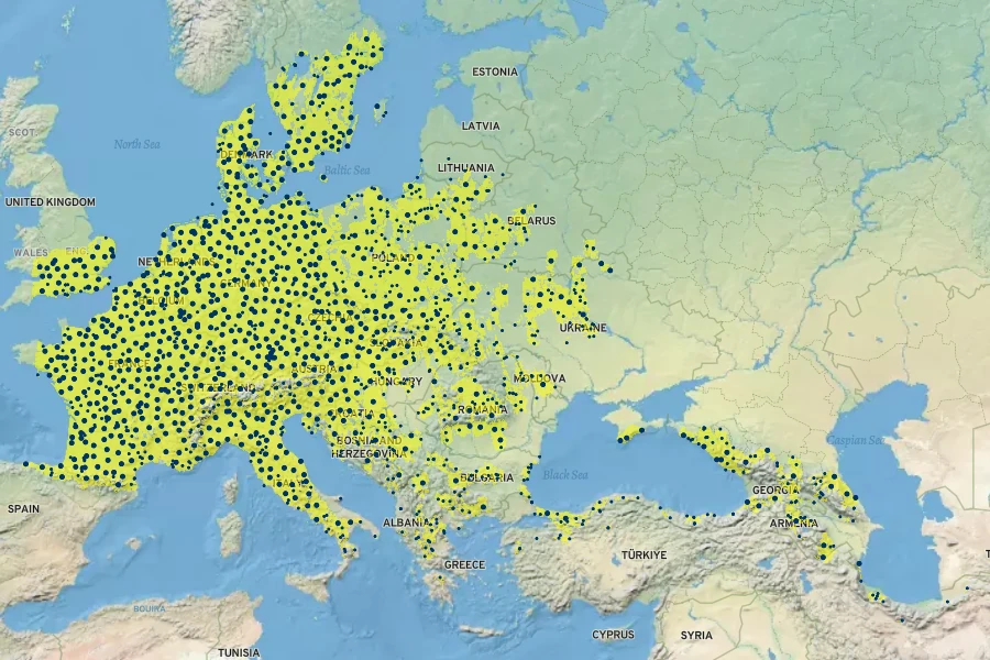 Carpinus betulus Native Range