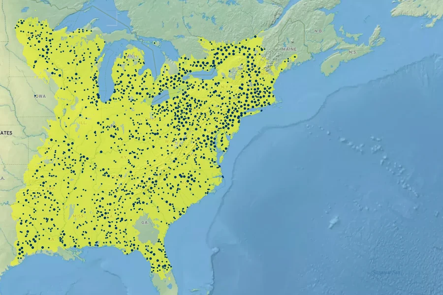 Carpinus caroliniana Native Range