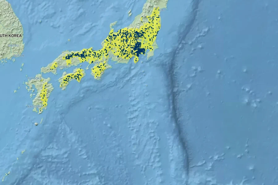 Carpinus japonica Native Range
