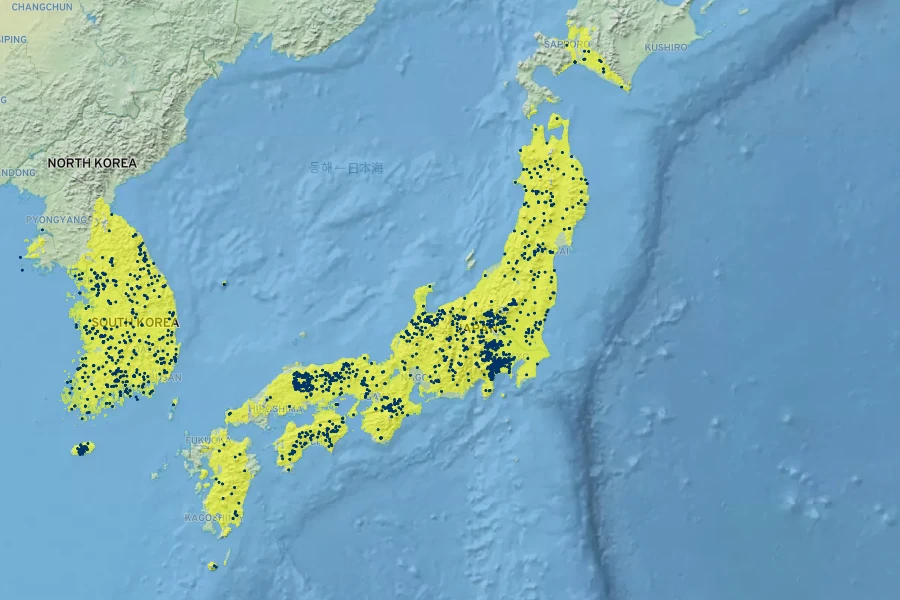 Carpinus laxiflora Native Range