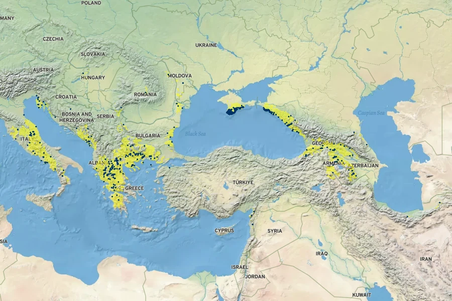 Carpinus orientalis Native Range