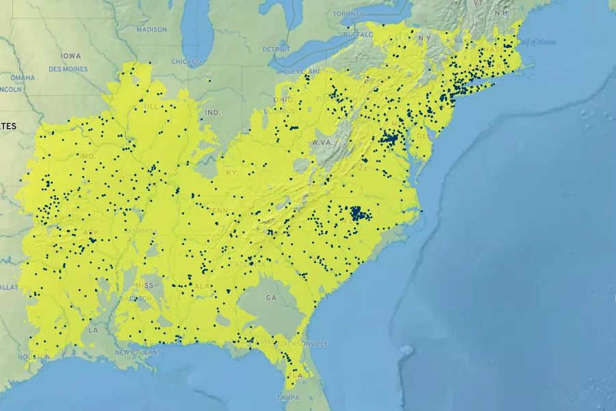 Carya alba Native Range