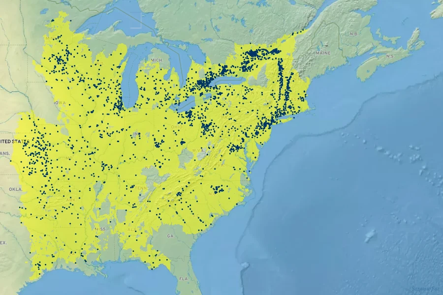 Carya cordiformis Native Range