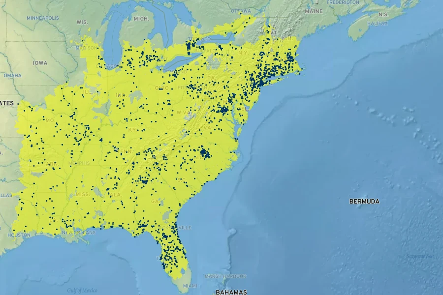 Carya glabra Native Range